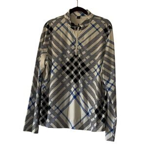 XXXL Quarter Zip Long Sleeve Shirt Mens Plaid White Blue Black‎ Performance Golf